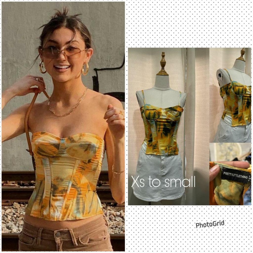 PRETTY LITTLE THING ORANGE TIE DYE PRINT CORSET TOP ✨